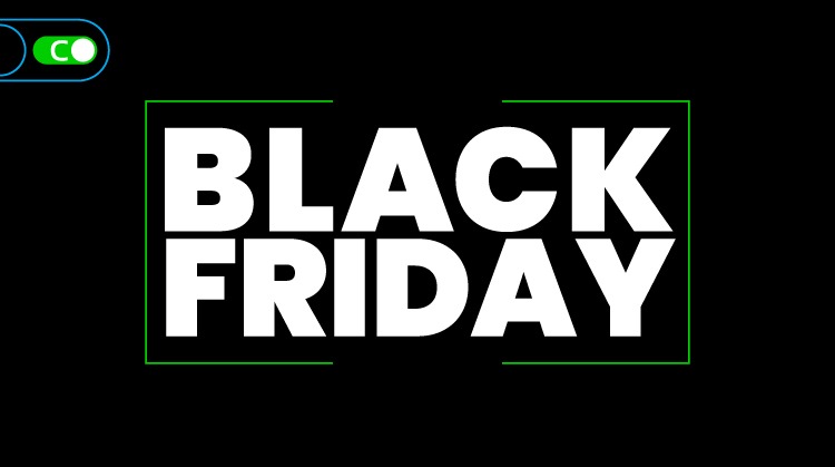Uma imagem com fundo preto e a frase: "Black Friday" em branco no centro. Em volta da frase, há um quadrado fino na cor verde e no canto esquerdo superior o logotipo da empresa Contabilivre.